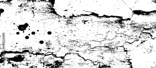 Gritty Black White Grunge Texture with Paint Splatters and Cracked Distressed Surface Overlay
