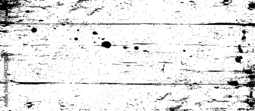 Black and White Distressed Wood Grain Grunge Texture with Ink Splatters and Scratch Marks