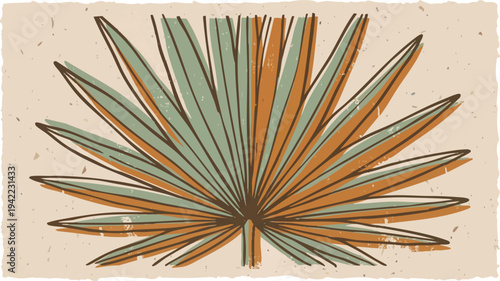 Colorful Palm Frond Illustration with Leaves.