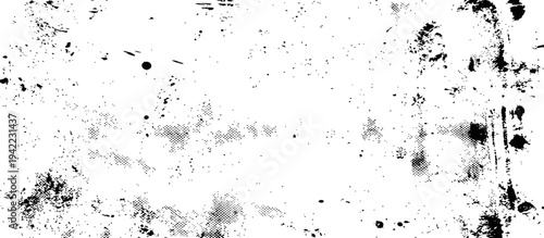 Black and White Grunge Texture Background with Distressed Splatters Dots and Halftone Patterns