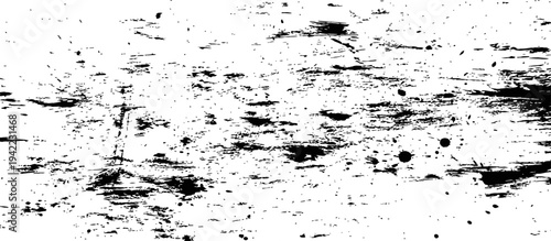 Grunge texture black and white distressed overlay with paint splatters and brush strokes for graphic design