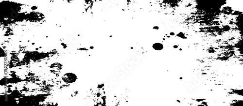 Black and White Grunge Texture Overlay with Ink Splatters and Distressed Brush Strokes Abstract Vector Background