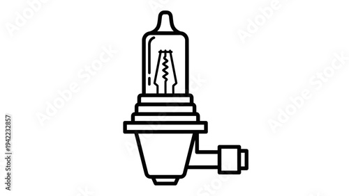 Close-up line art illustration of a modern vehicle headlight bulb with visible filament and electrical connector, perfect for automotive repair or DIY projects