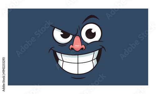 Cartoon Character Face with Mischievous Grin and Large Eyes