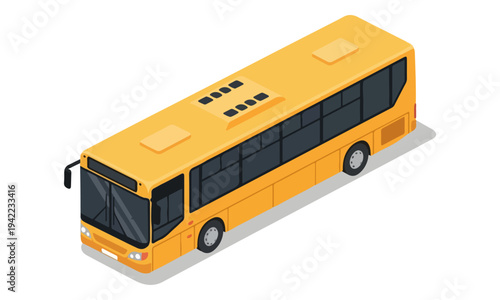 Modern yellow public transportation city bus isometric illustration