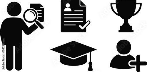 Education Icons Representing Learning and Achievement.