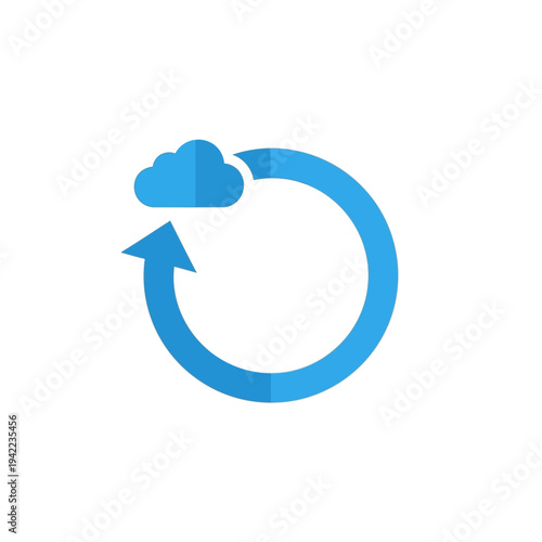 A simple cloud backup and restore icon featuring a circular arrow and a cloud symbol representing data synchronization and accessibility