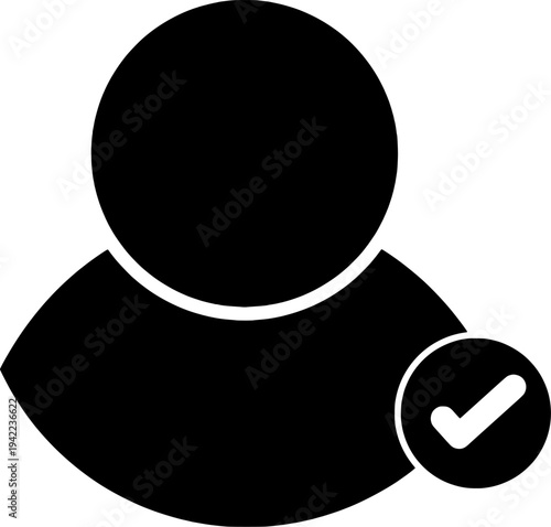 Verified User Profile Icon with Checkmark Badge. Account Approval Symbol