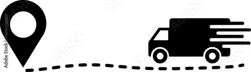 Fast Delivery Truck Route Icon, Shipping Location Pin Logistics Vector