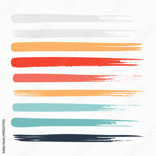Zestaw kolorowych pociągnięć pędzla z efektem tekstury pociągnięcia na białym tle