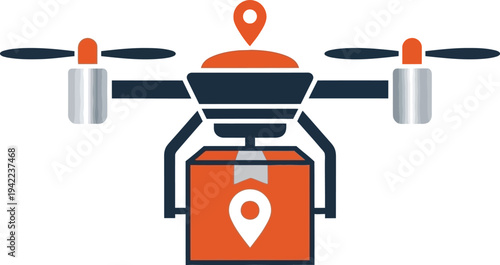 Drone Delivery Service with Package and Location Pin Icon Vector