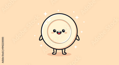 Smiling round cartoon mascot character with friendly face.