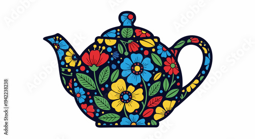 Floral Teapot Illustration - A Colorful and Whimsical Design for Tea Lovers.