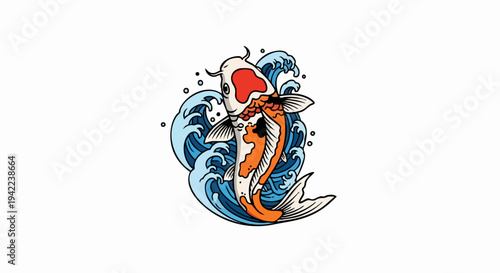 Koi fish swimming through ocean waves with vibrant colors and details.