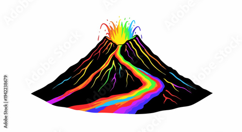 Vibrant Rainbow Lava Erupting from a Stylized Volcano.
