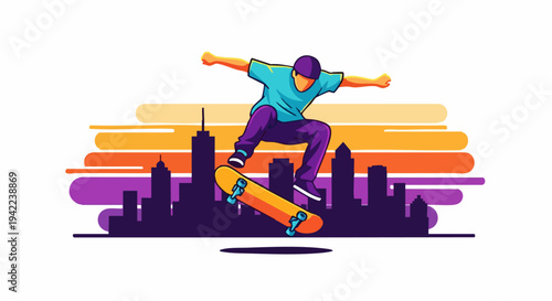 Vector illustration of a skateboarder performing a mid air jump.