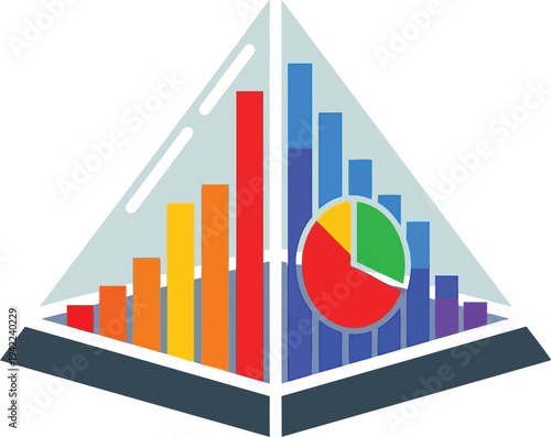 3 D Pyramid Graph with Bar Chart and Pie Chart Infographic Element