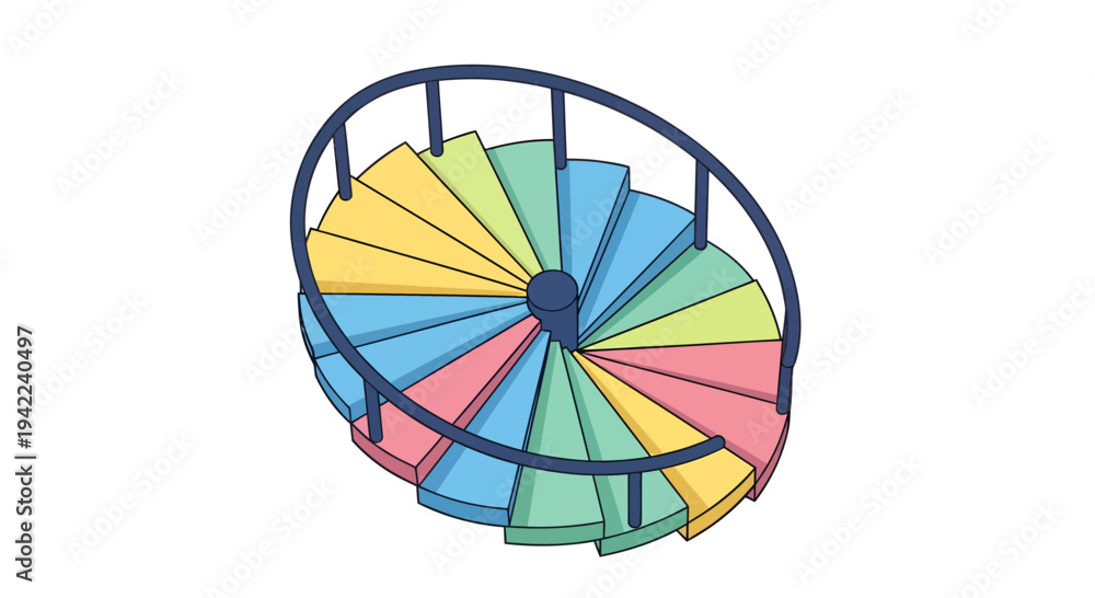 Obraz premium Spiral Staircase Vector Illustration, Colorful Steps, Modern Design, Architectural Concept