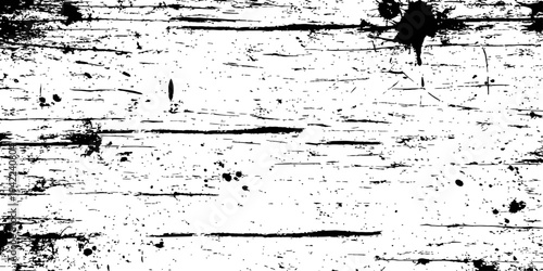 Black and White Gritty Distressed Wood Texture Vector Overlay Grunge rough surface with scratches paint splatters and worn vintage effect
