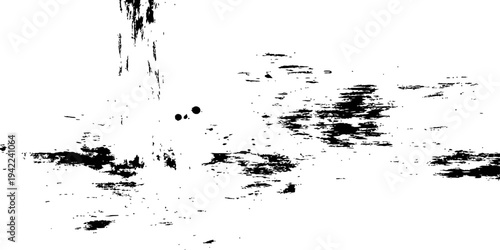 Monochrome Abstract Grunge Texture Overlay with Distressed Ink Splatter and Rough Brush Strokes on White Background
