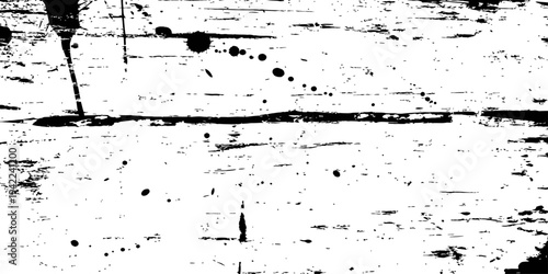 Black and white grunge texture background with ink splatters and scratched distress overlay effect