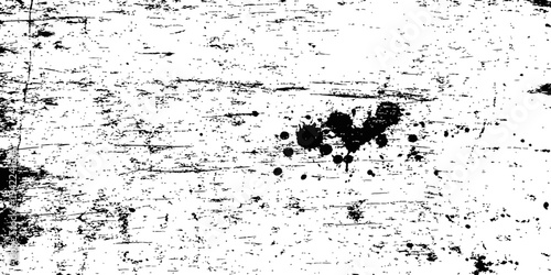 Black and White Grunge Distress Texture with Ink Splatters and Scratches Vintage Abstract Overlay Background Vector