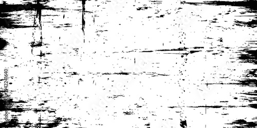 Black and white distressed grunge texture overlay Abstract vector background with scratches ink splatters and aged worn surface effects