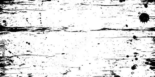 Black and White Grunge Wood Texture Background with Ink Splatters Distressed Overlay Vector