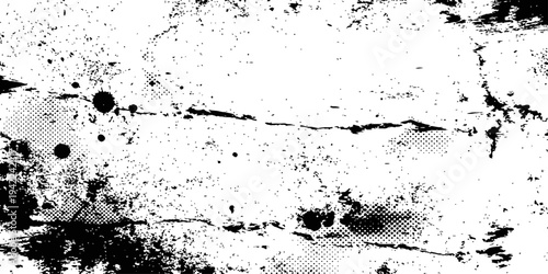 Black Grunge Texture Vector Overlay Halftone Dots Cracks and Ink Splatters Distressed Gritty Effect Background Design Element