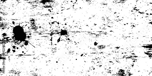 Abstract black and white grunge distress texture with ink splatters dots and scratches vector overlay background