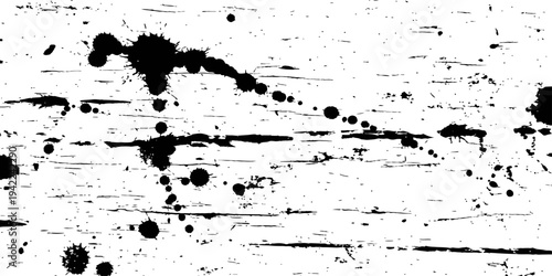 Black and White Grunge Ink Splatter Texture with Distressed Horizontal Lines Abstract Background