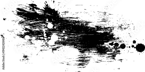 Black grunge texture background with ink splatters Abstract horizontal brush stroke distress vector element