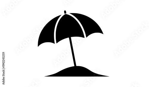 Beach umbrella silhouette summer icon vector