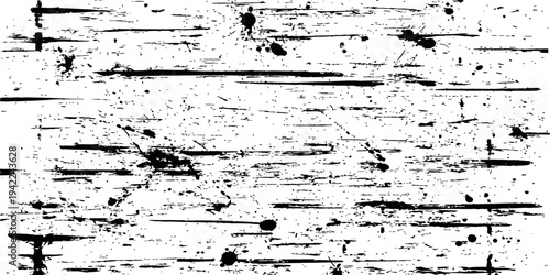 Seamless Monochrome Scratched Overlay with Ink Splatters and Horizontal Brush Strokes