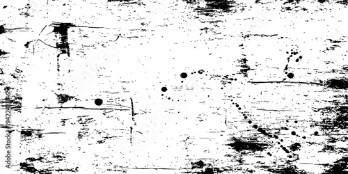 High contrast black and white vector grunge texture overlay distressed background with paint splatters and rough worn effects