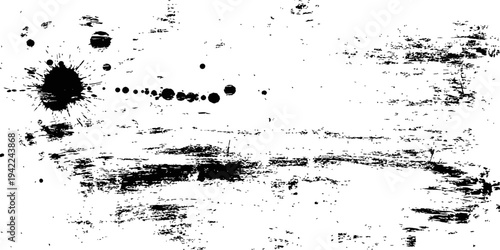 Abstract Black Grunge Texture with Ink Splatter and Brush Strokes Distressed Overlay Background Vector