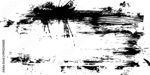Horizontal Grunge Brush Stroke Banner Vector Texture Distressed Ink Splash Element Black and White Abstract Background