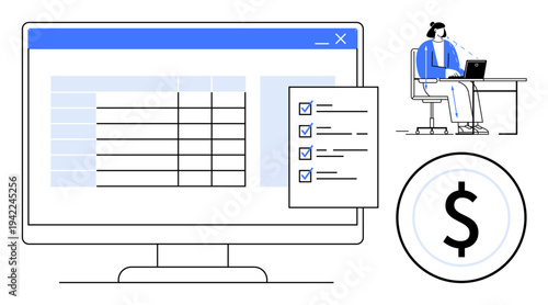 Financial management concept. Financial tools such as spreadsheets, checklists, and online systems for budgeting, accounting, and task automation. For fintech, remote work, business planning