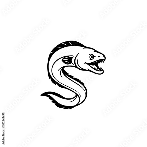 Moray Eel Mascot – Fierce Sea Creature and Marine Life Predator Minimalist Black and White Line Art Illustration