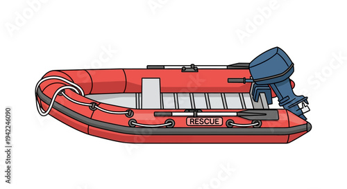 Red Inflatable Rescue Boat.