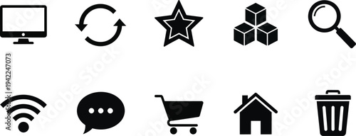 Collection of icons representing common digital and household activities