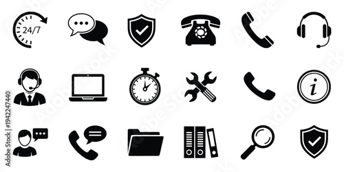 Collection of icons representing various communication, security, and productivity tools