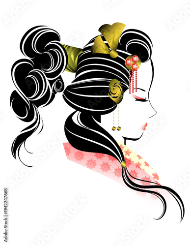 女性の顔、日本髪、着物