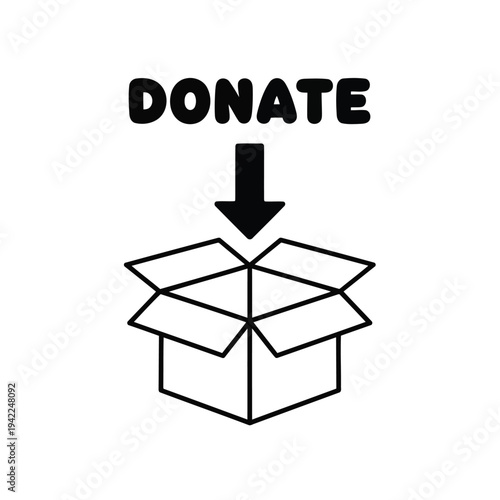 Illustration of donate concept with an open box and arrow pointing down vector