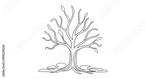 Detailed Illustration of a Leafless Tree with Branches.