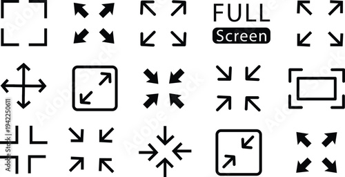 Fullscreen Expand and Collapse Resize Icons Set Outline Style Vector