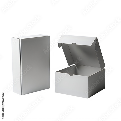 A white cardboard box and its open counterpart