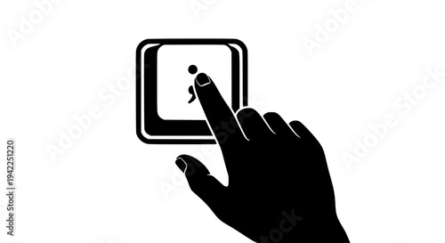 Black silhouette of a human index finger pushing the semicolon key on a computer keyboard in a graphic style on transparent background