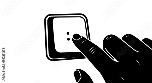 Human hand finger pressing a control button with two dots on a modern interface graphic element. This vector illustration is isolated on transparent background. 