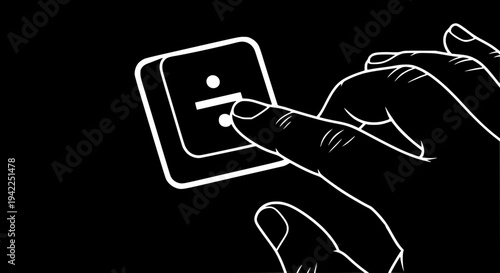 Hand pressing a division key on a computer keyboard, illustrating a mathematical operation, calculation, data processing, or digital problem-solving concept for education and business analytics .